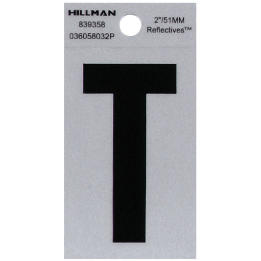 HILLMAN 2 in. Reflective Black Vinyl Self-Adhesive Letter T 1 pc