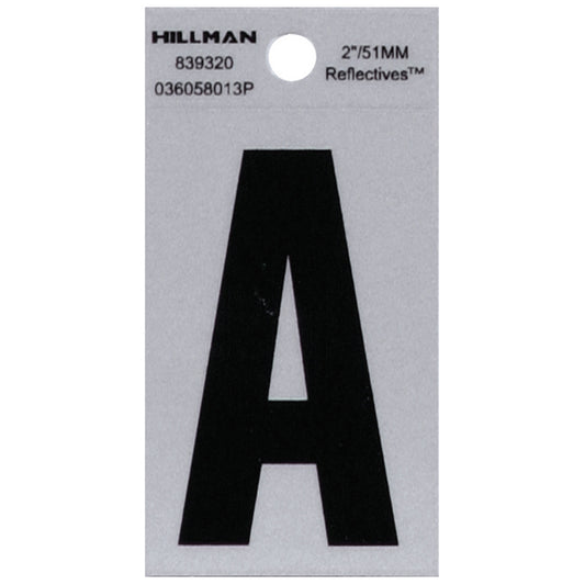 HILLMAN 2 in. Reflective Black Vinyl Self-Adhesive Letter A 1 pc