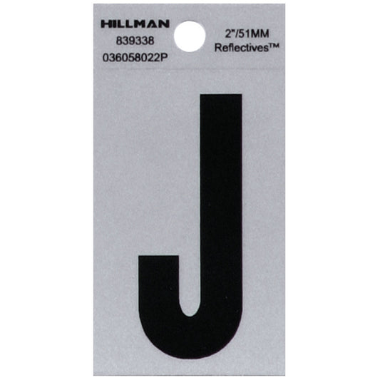 HILLMAN 2 in. Reflective Black Vinyl Self-Adhesive Letter J 1 pc