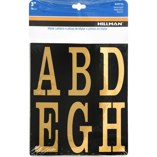 HILLMAN 3 in. Reflective Gold Vinyl Self-Adhesive Letter Set A-Z 51 pc