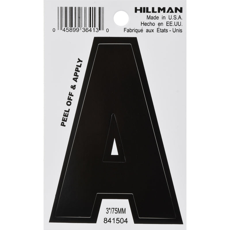 HILLMAN 3 in. Black Vinyl Self-Adhesive Letter A 1 pc