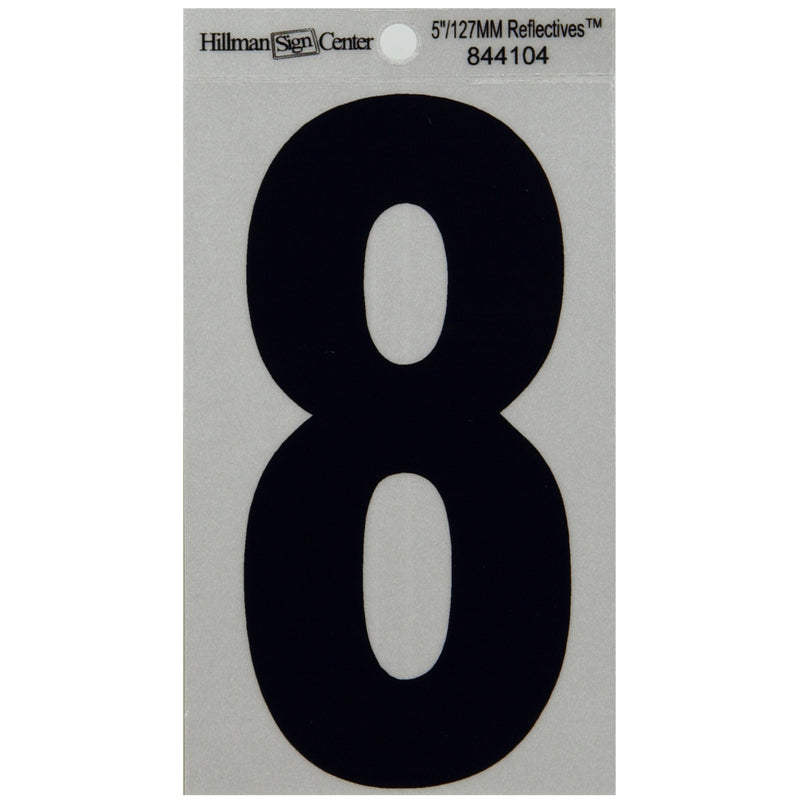 HILLMAN 5 in. Reflective Black Vinyl Self-Adhesive Number 8 1 pc