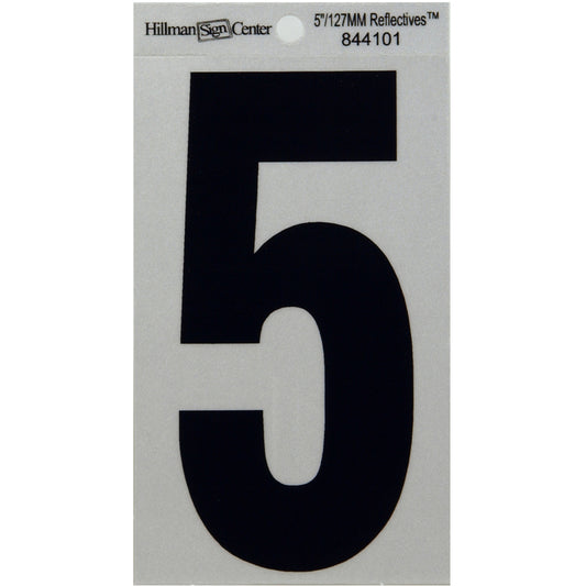 HILLMAN 5 in. Reflective Black Vinyl Self-Adhesive Number 5 1 pc