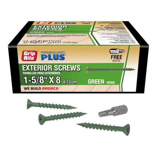 Grip-Rite PrimeGuard Plus No. 8 wire X 1-5/8 in. L Green Star Bugle Head Exterior Deck Screws 1 lb 1
