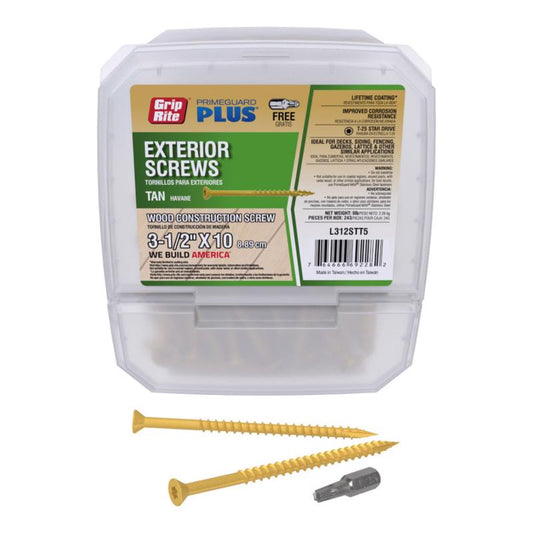Grip-Rite PrimeGuard Plus No. 10 wire X 3-1/2 in. L Tan Star Bugle Head Exterior Deck Screws 5 lb 26