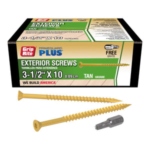 Grip-Rite PrimeGuard Plus No. 10 wire X 3-1/2 in. L Tan Star Bugle Head Deck Screws 1 lb L312STT1 51 pk, Case of 12