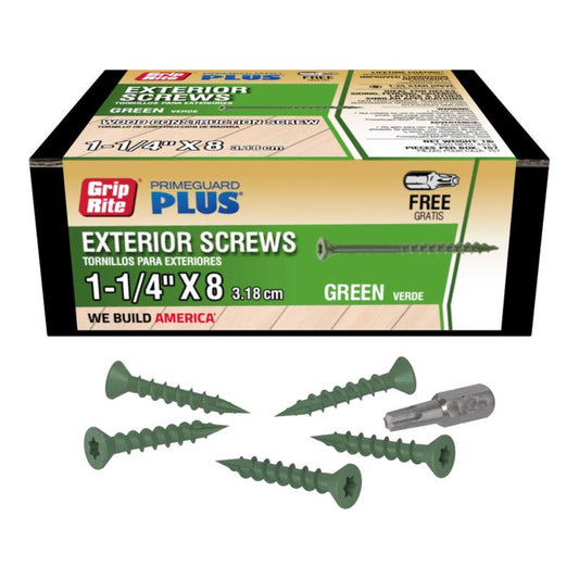 Grip-Rite PrimeGuard Plus No. 8 wire X 1-1/4 in. L Green Star Bugle Head Deck Screws 1 lb 123 pk