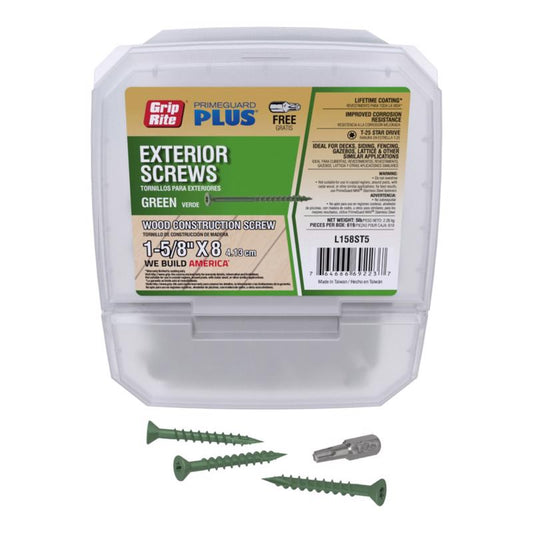 Grip-Rite PrimeGuard Plus No. 8 wire X 1-5/8 in. L Green Star Bugle Head Deck Screws 5 lb 53 pk