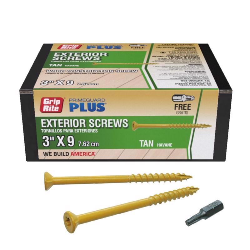 Grip-Rite PrimeGuard Plus 3 in. L Tan Star Bugle Head Deck Screws 1 lb 73 pk