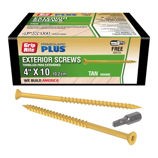 Grip-Rite PrimeGuard Plus No. 10 wire X 4 in. L Tan Star Bugle Head Exterior Deck Screws 1 lb 53 pk