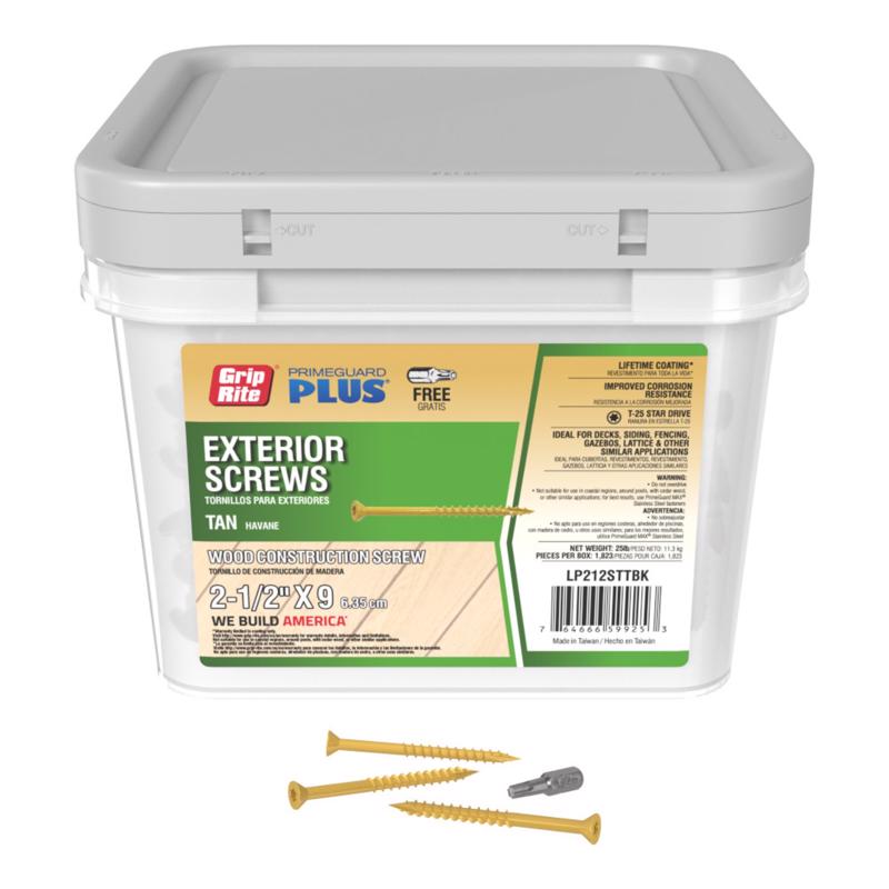 Grip-Rite PrimeGuard Plus No. 9 wire X 2.5 in. L Tan Star Flat Head Deck Screws 25 lb 1823 pk