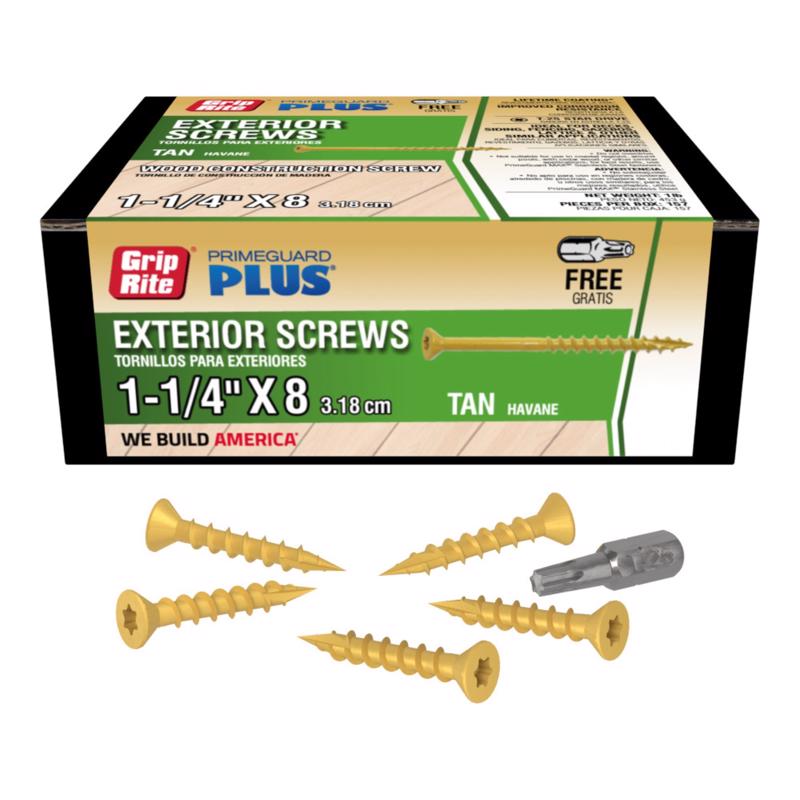 Grip-Rite PrimeGuard Plus No. 8 wire X 1-1/4 in. L Tan Star Bugle Head Deck Screws 1 lb 194 pk