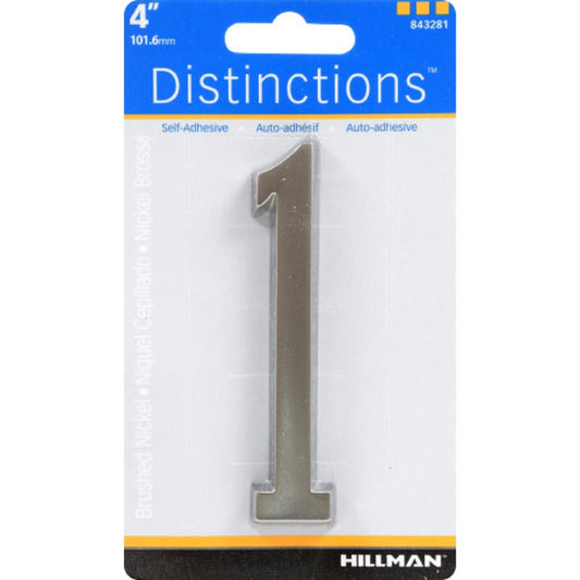 HILLMAN Distinctions 4 in. Silver Zinc Die-Cast Self-Adhesive Number 1 1 pc