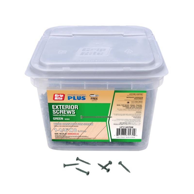 Grip-Rite PrimeGuard Plus No. 8 wire X 1.25 in. L Green Star Flat Head Deck Screws 25 lb