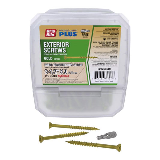 Grip-Rite PrimeGuard Plus No. 9 wire X 2-1/2 in. L Gold Star Flat Head Deck Screws 5 lb