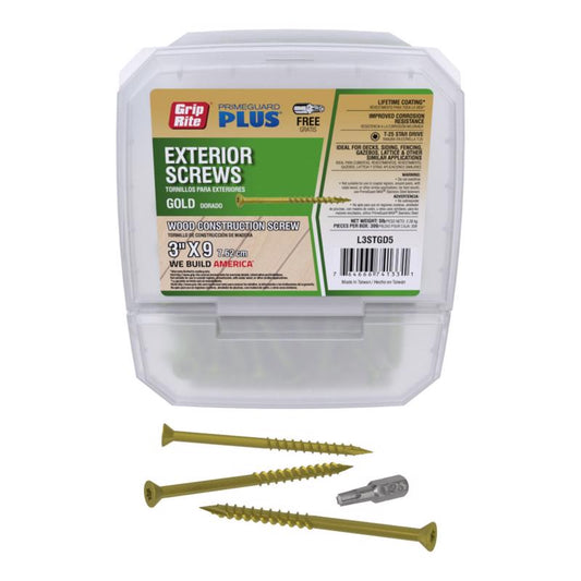 Grip-Rite PrimeGuard Plus No. 9 wire X 3 in. L Gold Star Flat Head Deck Screws 5 lb