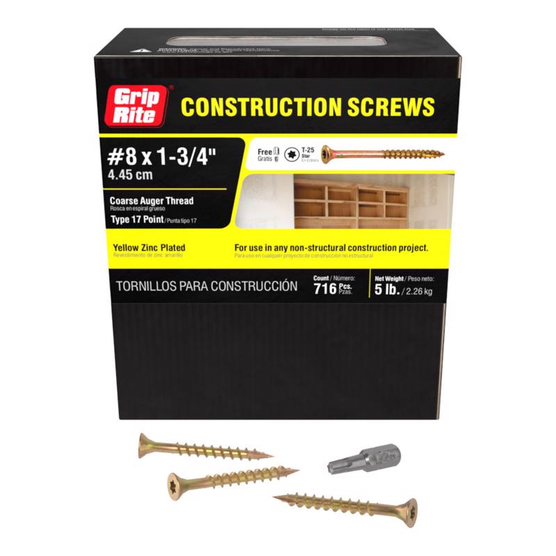 Grip-Rite No. 8 wire X 1-3/4 in. L Star Flat Head Coarse Construction Screws