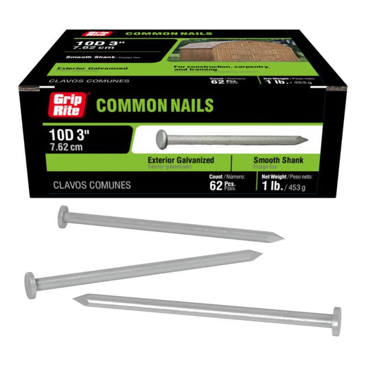 Grip-Rite 10D 3 in. Common Hot-Dipped Galvanized Steel Nail Flat Head 1 lb