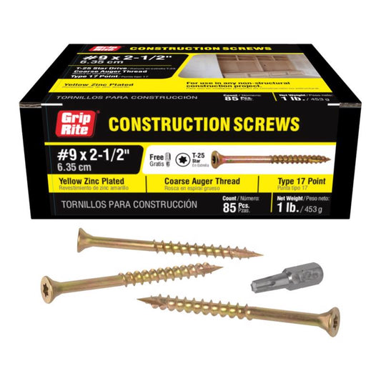 Grip-Rite No. 9 wire X 2-1/2 in. L Star Flat Head Coarse Construction Screws