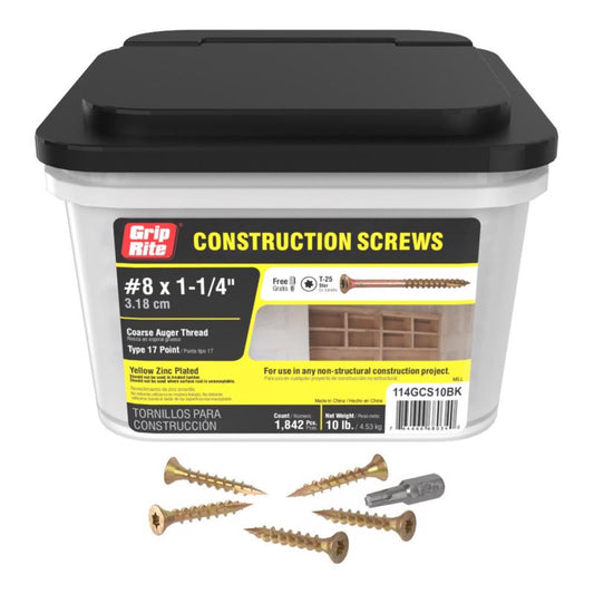 Grip-Rite No. 8 wire X 1-1/4 in. L Star Flat Head Coarse Construction Screws