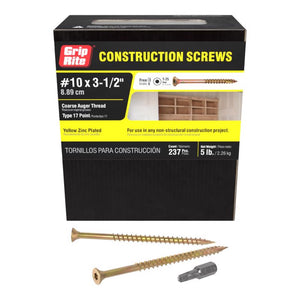 Grip-Rite No. 10 wire X 3-1/2 in. L Star Flat Head Coarse Construction Screws — 312GCS5 239 pk