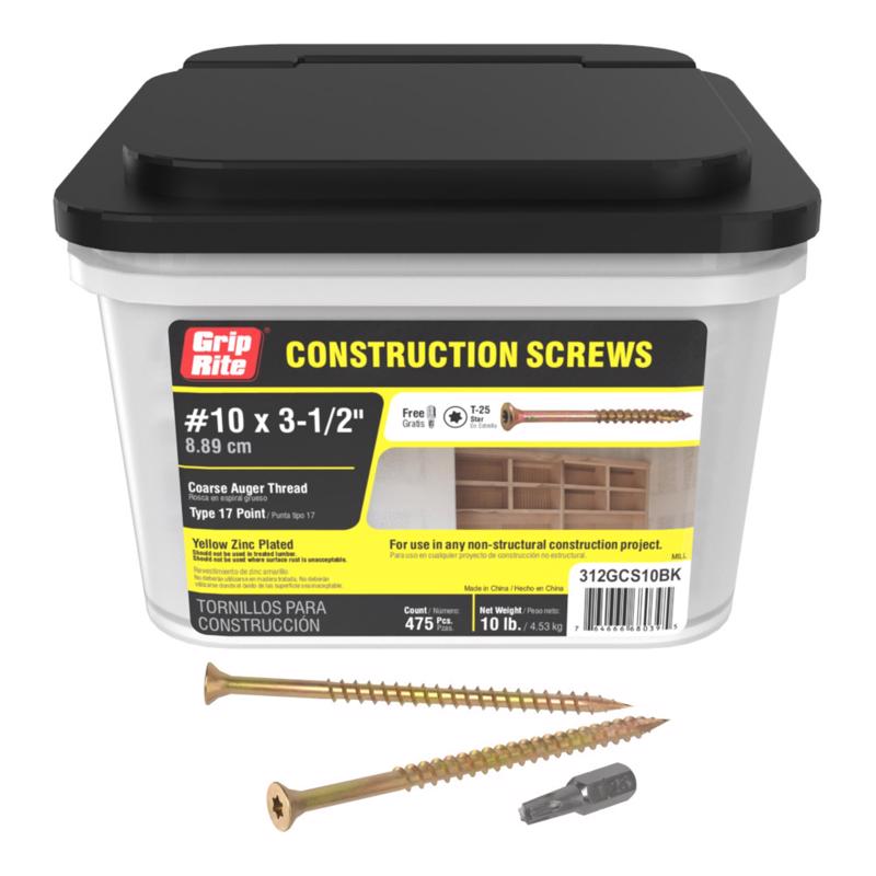 Grip-Rite No. 10 wire X 3-1/2 in. L Star Flat Head Coarse Construction Screws
