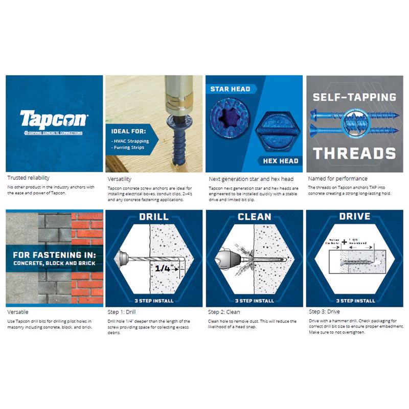 Tapcon 1/4 in. in. X 2-3/4 in. L Star Flat Head High/Low Concrete Screws