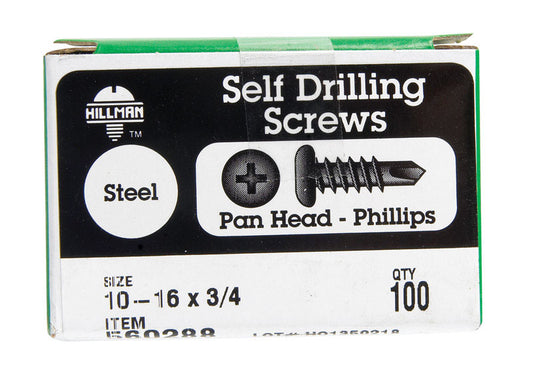 HILLMAN No. 10-16 Ga. X 3/4 in. L Phillips Pan Head Self-Drilling Screws 100 pk