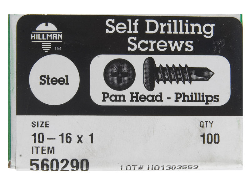 HILLMAN No. 10-16 Ga. X 1 in. L Phillips Pan Head Self-Drilling Screws 100 pk