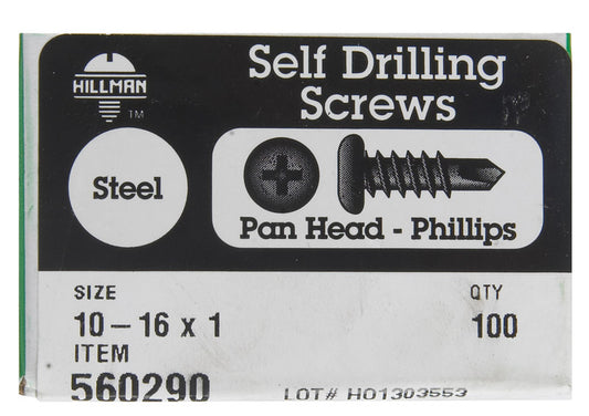 HILLMAN No. 10-16 Ga. X 1 in. L Phillips Pan Head Self-Drilling Screws 100 pk