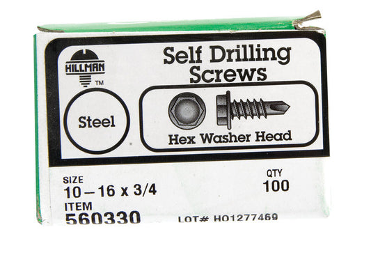 HILLMAN No. 10-16 Ga. X 3/4 in. L Hex Hex Washer Head Self-Drilling Screws 100 pk