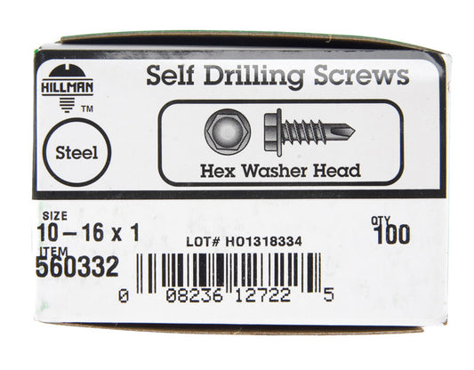 HILLMAN No. 10 Ga. X 1 in. L Hex Hex Washer Head Sheet Metal Screws 100 pk