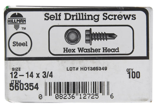 HILLMAN No. 12 Ga. X 3/4 in. L Hex Hex Washer Head Sheet Metal Screws 100 pk