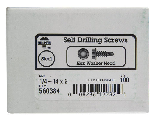 HILLMAN 1/4 in. Ga. X 2 in. L Hex Hex Washer Head Sheet Metal Screws 100 pk