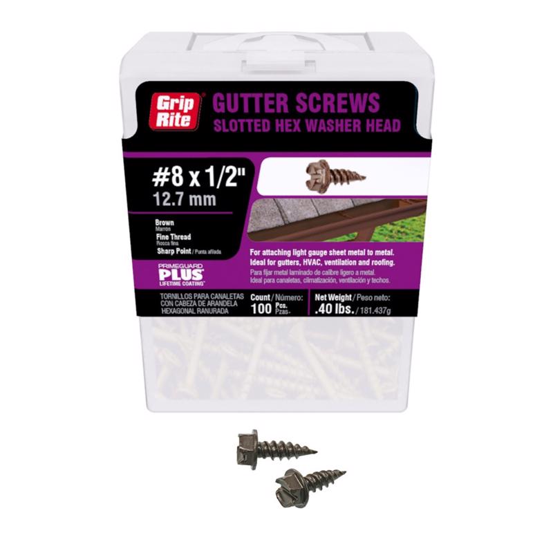 Grip-Rite No. 8 Sizes X 1/2 in. L Slotted Hex Head Gutter Screws 100 pk