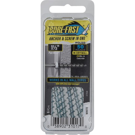 HILLMAN Bore-fast 3/16 in. D X 1-1/2 in. L Steel Pan Head Screw and Anchor 6 pc
