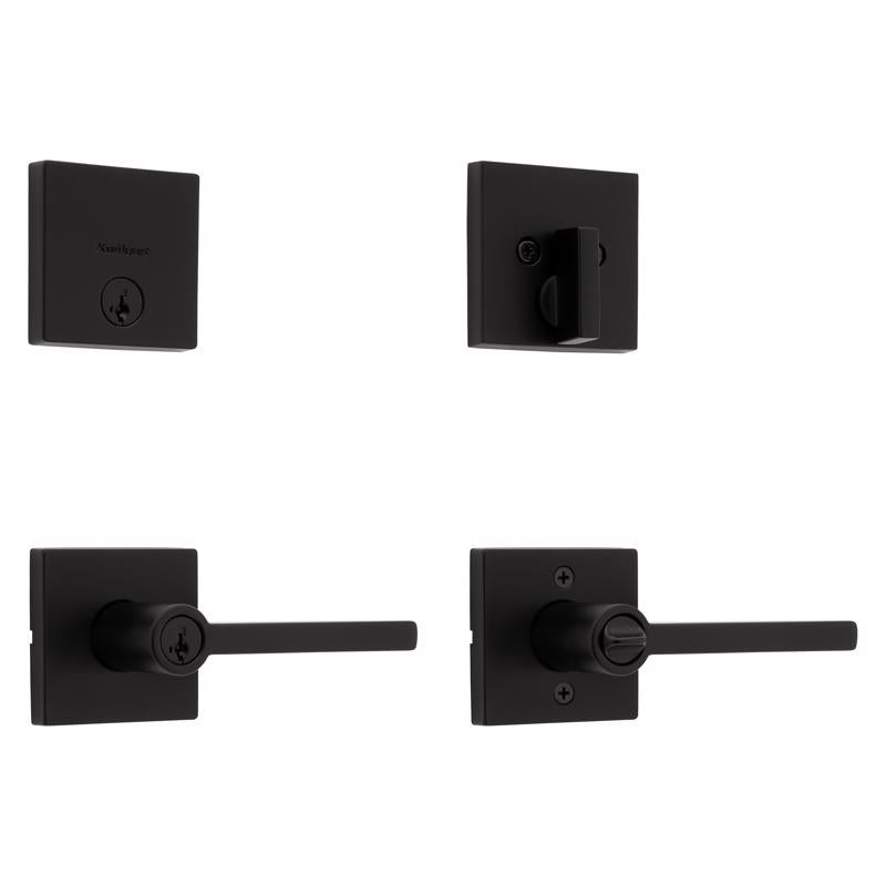 Kwikset Halifax Matte Black Zinc Lever and Single Cylinder Deadbolt