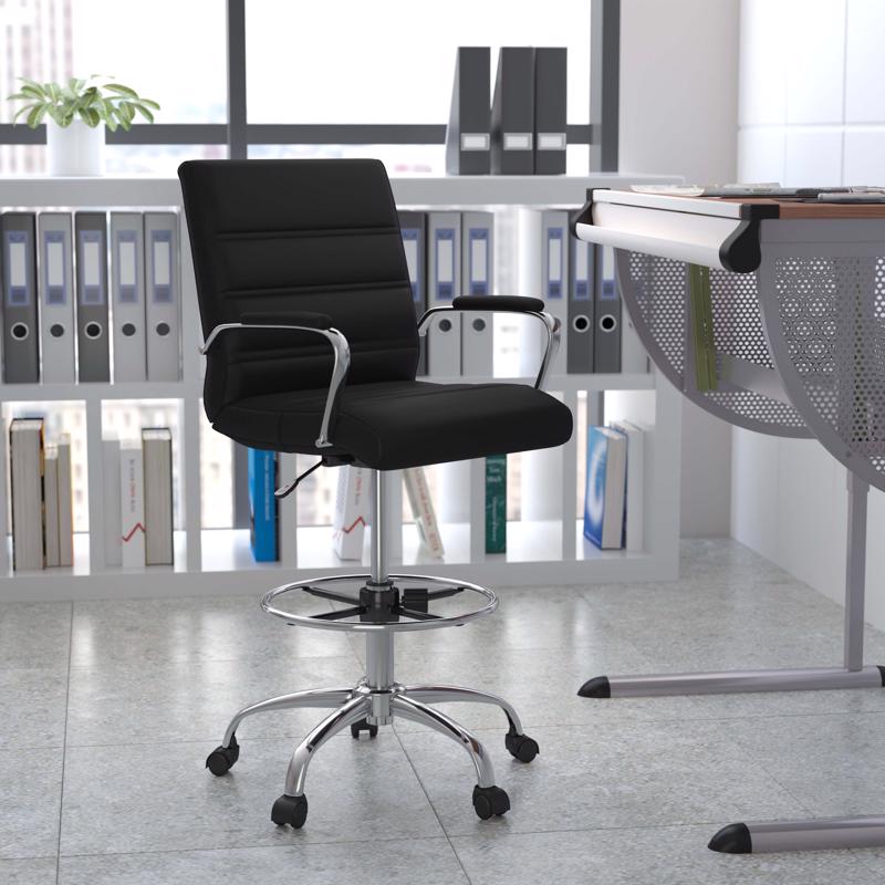 Flash Furniture Black Faux Leather Drafting Chair