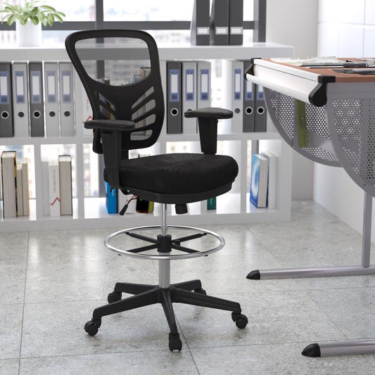 Flash Furniture Black Leather/Mesh Drafting Chair