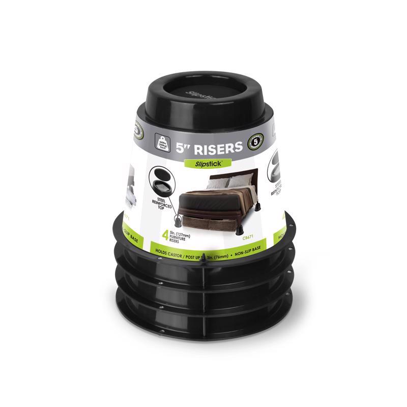 Slipstick Plastic Bed Risers Black Round 7.25 in. W 4 pk