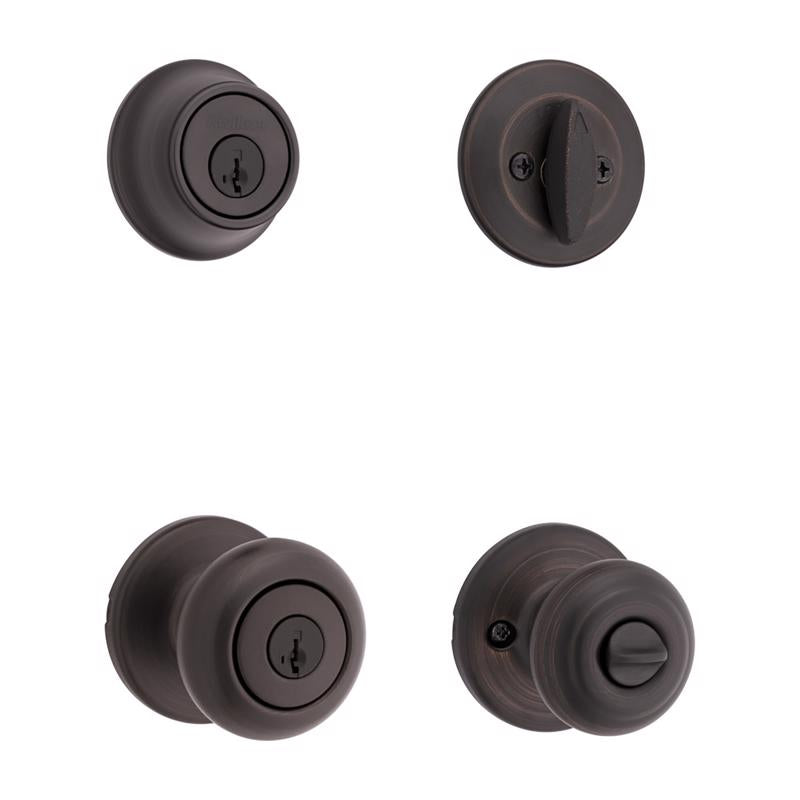 Kwikset SmartKey Security Cove Venetian Bronze Deadbolt and Entry Door Knob KW1 2-3/4 in.