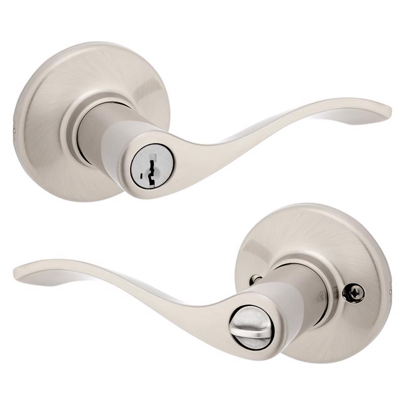 Kwikset SmartKey Security Balboa Wave Satin Nickel Entry Lever KW1 2-3/4 in.
