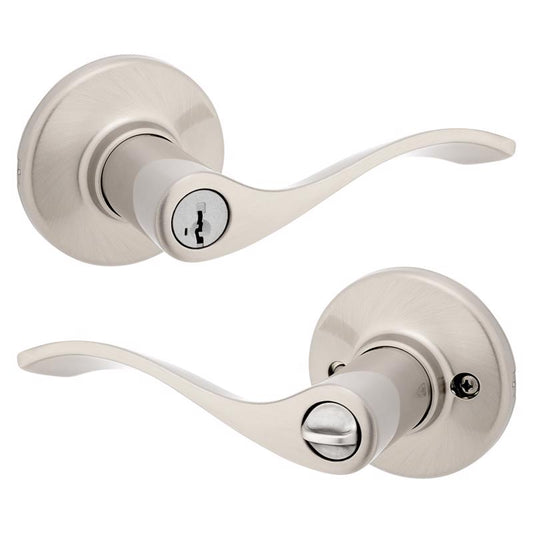 Kwikset SmartKey Security Balboa Wave Satin Nickel Entry Lever KW1 2-3/4 in.