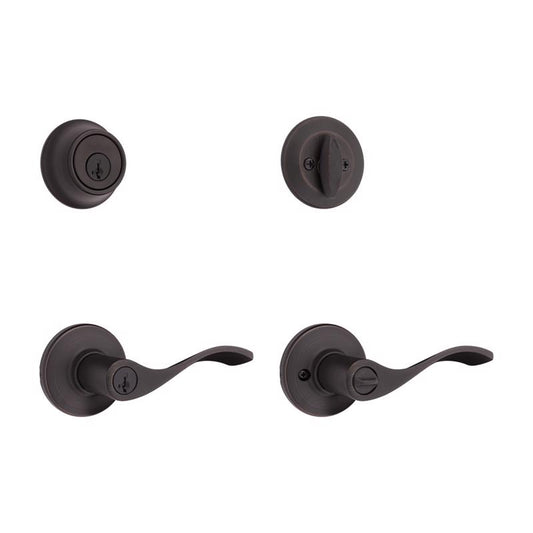 Kwikset SmartKey Security Balboa Venetian Bronze Deadbolt and Entry Door Knob KW1 2-3/4 in.