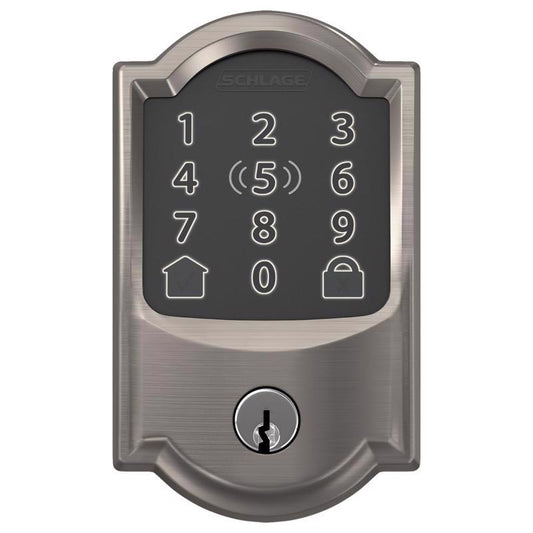 Schlage Encode Plus Satin Nickel Metal Wi-Fi Deadbolt with Camelot Trim
