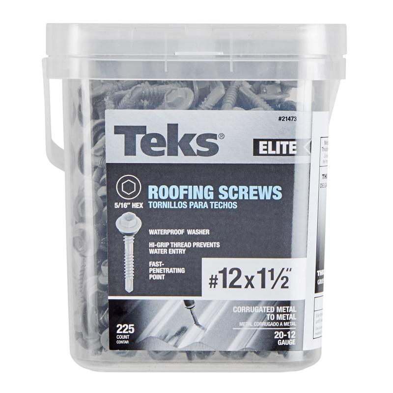 Teks Elite No. 12 X 1-1/2 in. L Hex Drive Hex Washer Head Self Tapping Roofing Screws