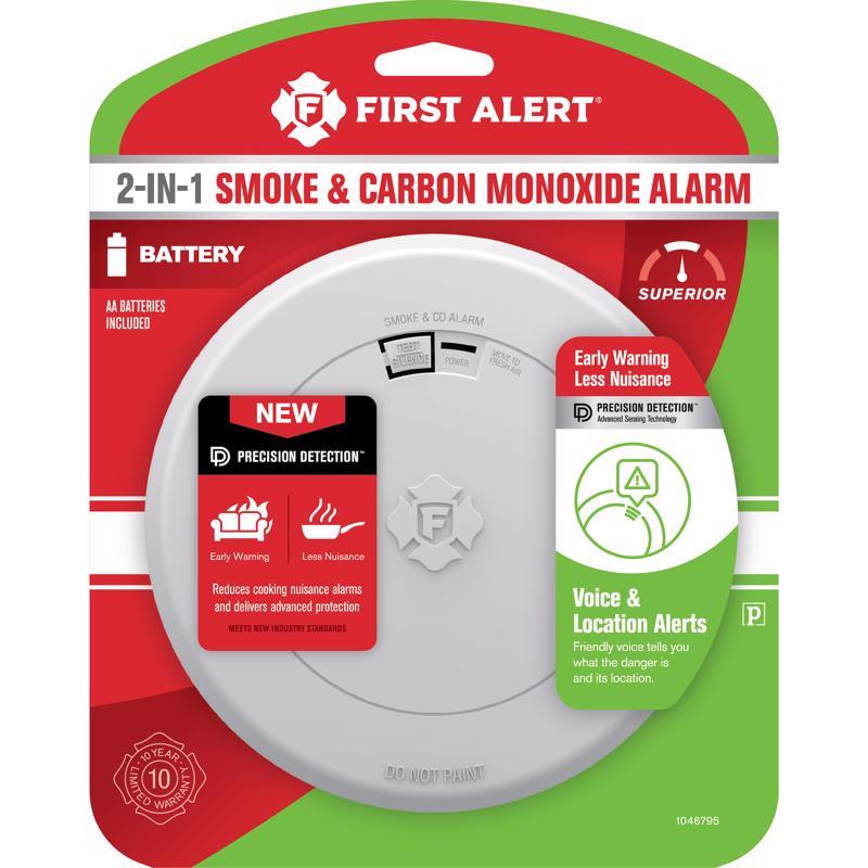 First Alert Voice and Location Alerts Battery-Powered Electrochemical/Photoelectric Slim Smoke and C