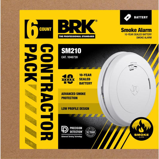 BRK 10-Year Battery Photoelectric Slim Smoke Detector 6 pk