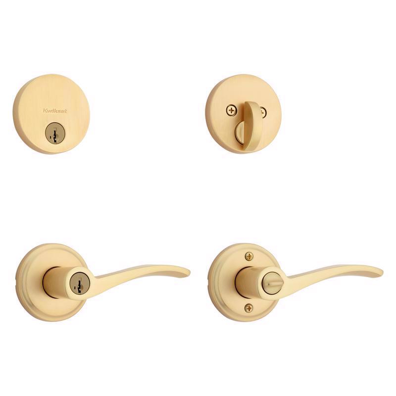 Kwikset Sedona Transitional Satin Brass Lever and Single Cylinder Deadbolt KW1 1-3/4 in.