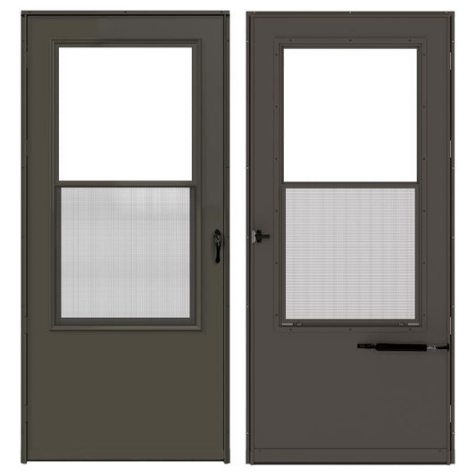 Larson 81 in. H X 36 in. W Vinyl/Wood Brown Mid-View Reversible Self-Storing Storm Door